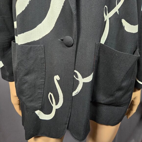 Vintage 80s 90s Oversized Blazer size M Black White Abstract Swirl Art to Wear - Picture 2 of 9